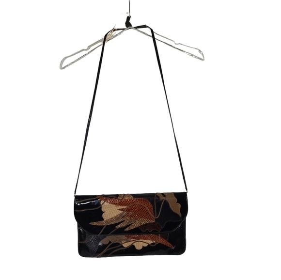 Carlo Fiori Vintage Patchwork Snakeskin Shoulder Bag / Purse- Black & Brown 80's